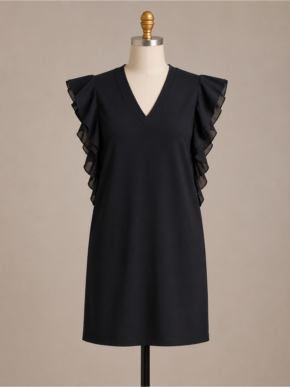 Monkee’s, Black Ruffle Sleeve V-Neck Dress NWT